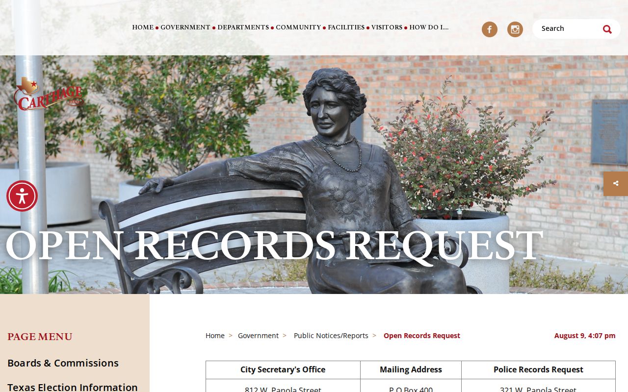 Carthage criminal history open-records channels in Panola County and older police address