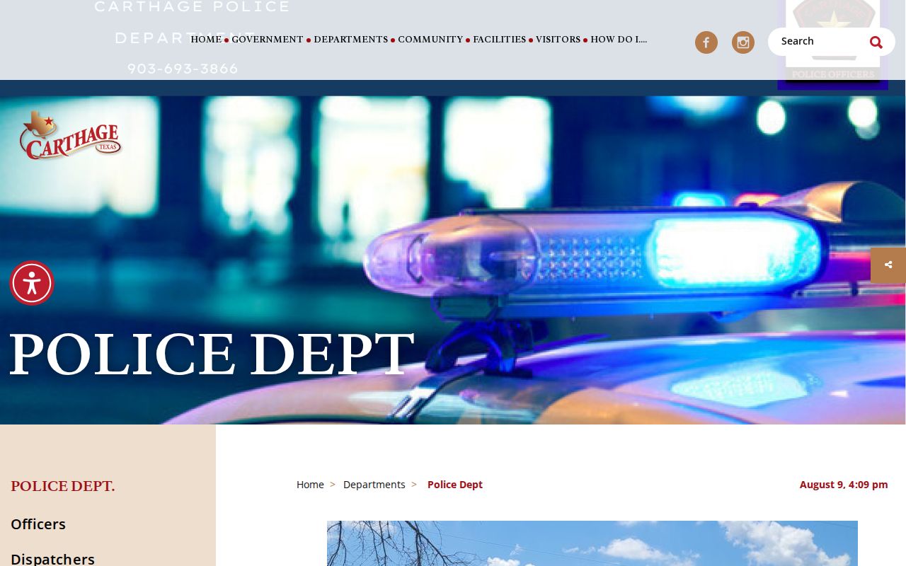 Carthage criminal records information in Panola County on the current Police Department page