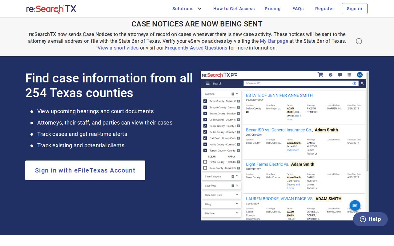 re:SearchTX statewide court record portal used as a Panola County case search layer