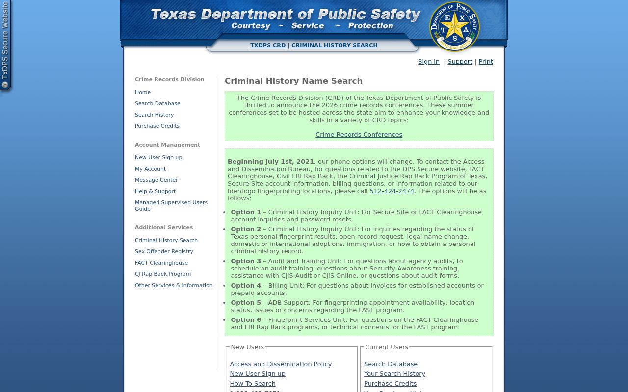Panola County criminal history account based TxDPS search