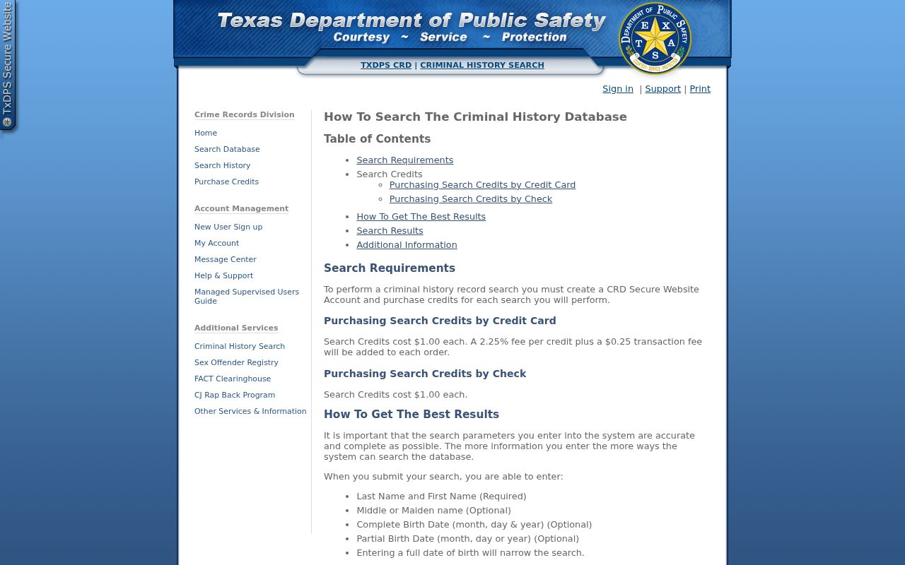 Panola County criminal history TxDPS search fields