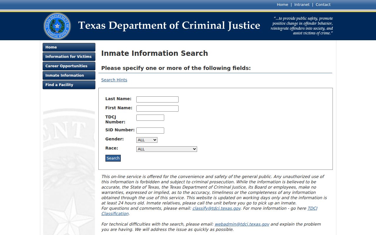 Panola County criminal history TDCJ state prison search