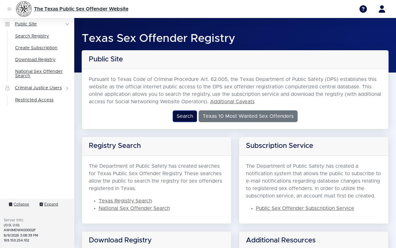 Panola County sex offender registry search on the Texas state portal