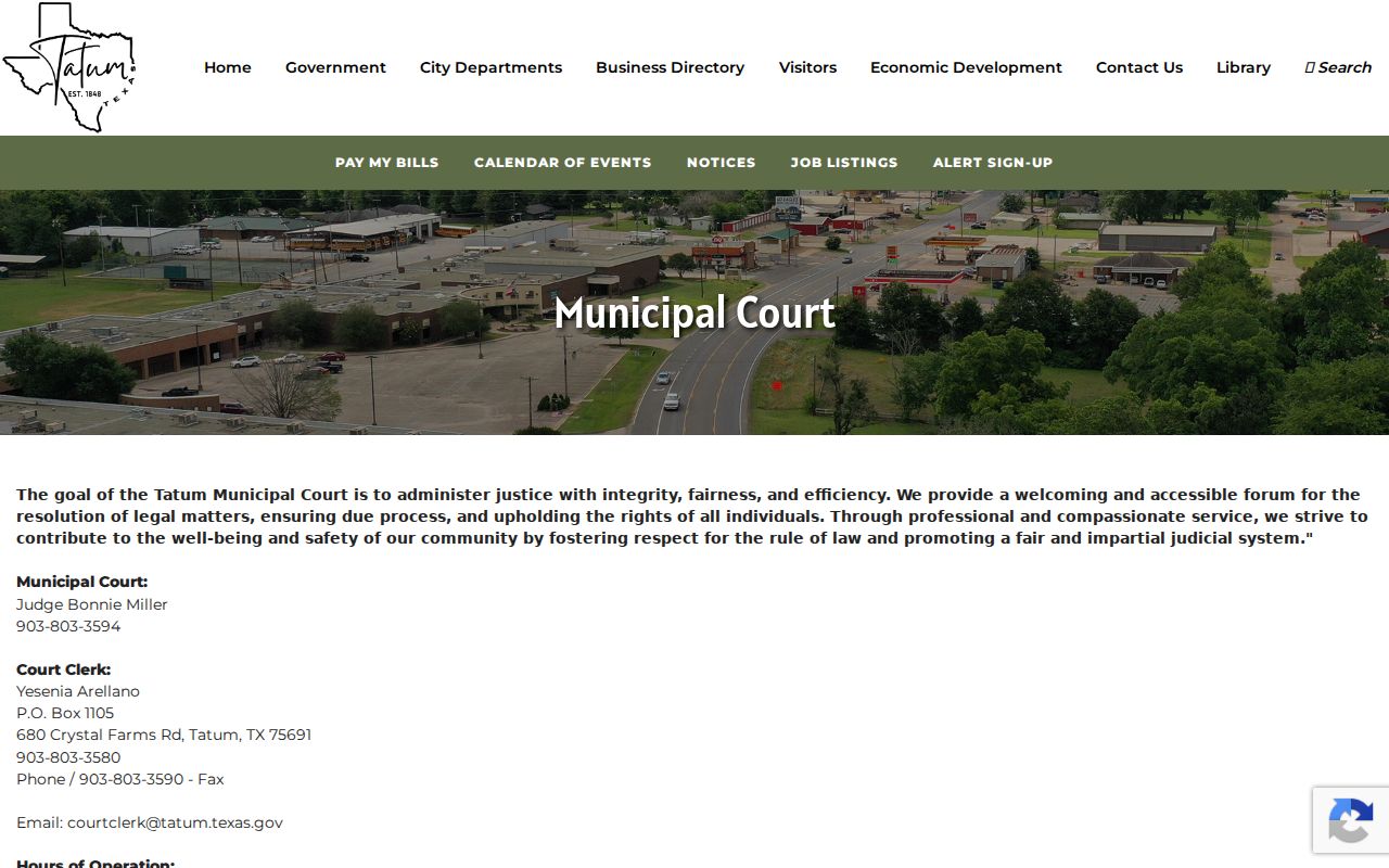 Tatum criminal history municipal court contacts and hours for the Panola County area